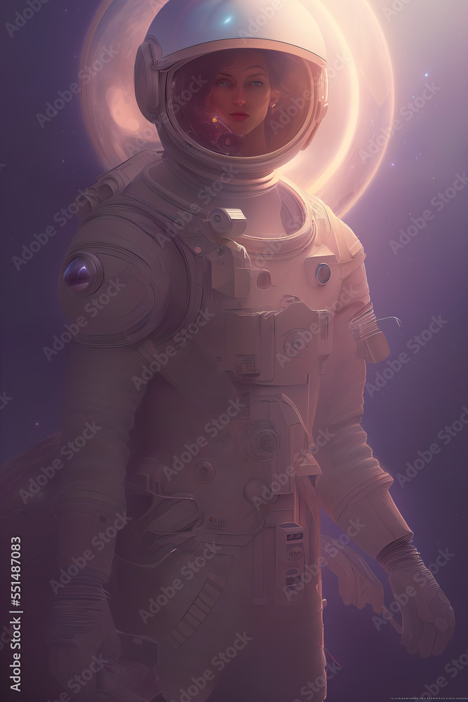 Fototapeta premium An astronaut landing on a new planet with a civilization