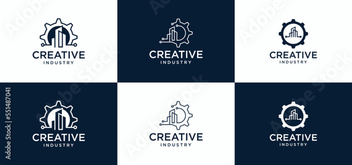 industrial logo Concept Gear shape with negative space technology construction tools vector,template