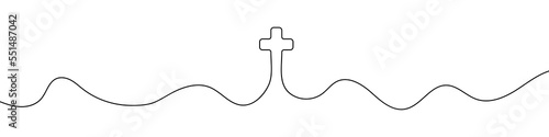 Continuous line drawing of christian cross. Religious cross one line icon. One line drawing background. Vector illustration. Cross black icon