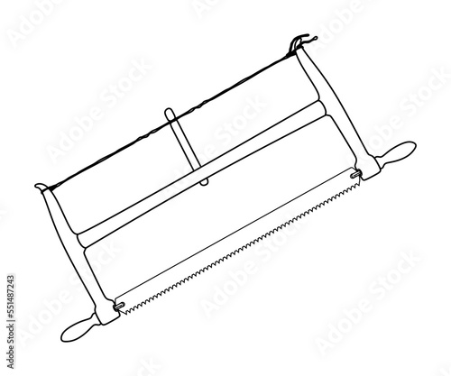 Bowsaw illustration in linear style. Bucksaw with two handles isolated on white background. whipsaw illustration. Hand saw for wood. Vector illustration eps10