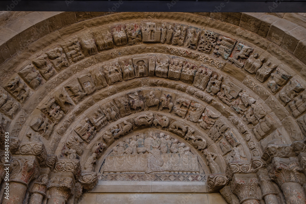 North Romanesque portal, Church of El Salvador, Romanesque from the 13th century, Ejea de los Caballeros, Cinco Villas, Aragon, Spain