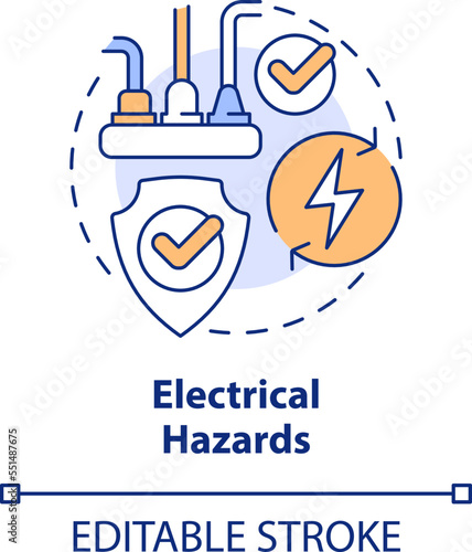 Electrical hazards concept icon. Power supply. Way to prevent common accidents abstract idea thin line illustration. Isolated outline drawing. Editable stroke. Arial, Myriad Pro-Bold fonts used