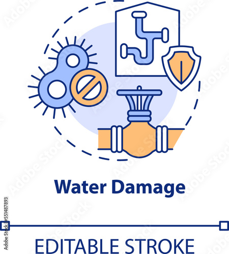 Water damage concept icon. Prevent flooding. Way to minimize common accidents abstract idea thin line illustration. Isolated outline drawing. Editable stroke. Arial, Myriad Pro-Bold fonts used