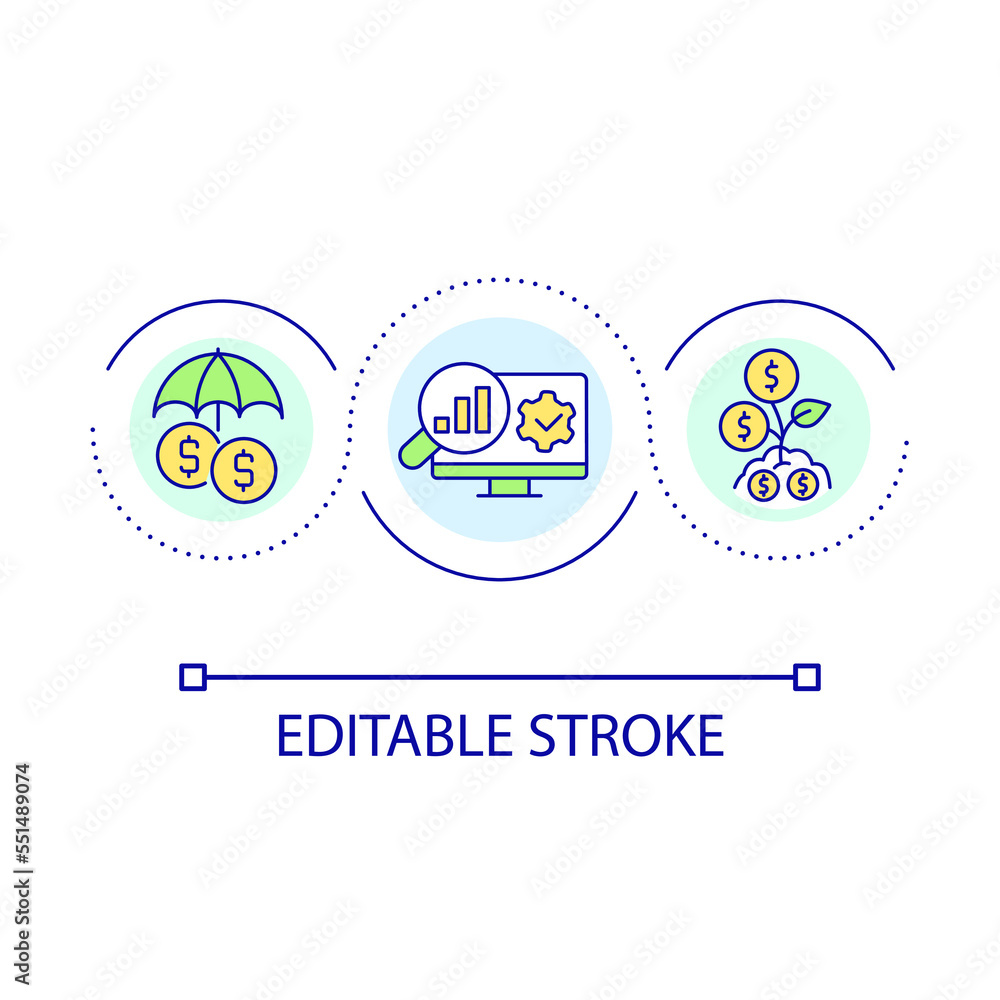 Analyzing company income loop concept icon. Business revenue research. Corporate financial data abstract idea thin line illustration. Isolated outline drawing. Editable stroke. Arial font used