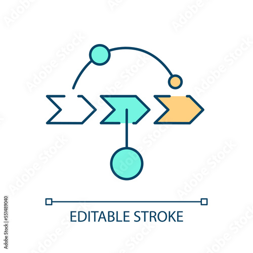 Skipping important step issue RGB color icon. Mistakes in implementing changes. Wrong management. Isolated vector illustration. Simple filled line drawing. Editable stroke. Arial font used