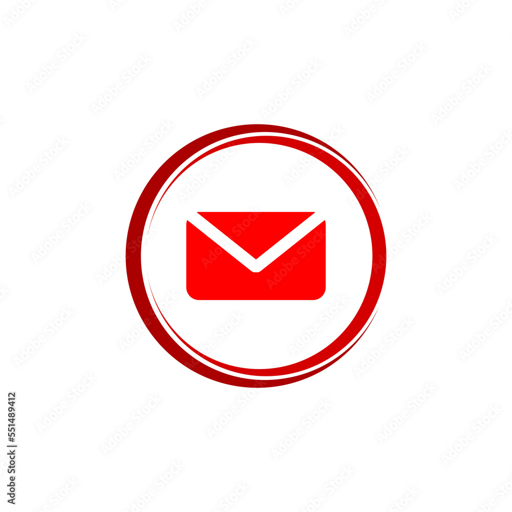 Email message sign. Red circle button Email message sign. Red circle button