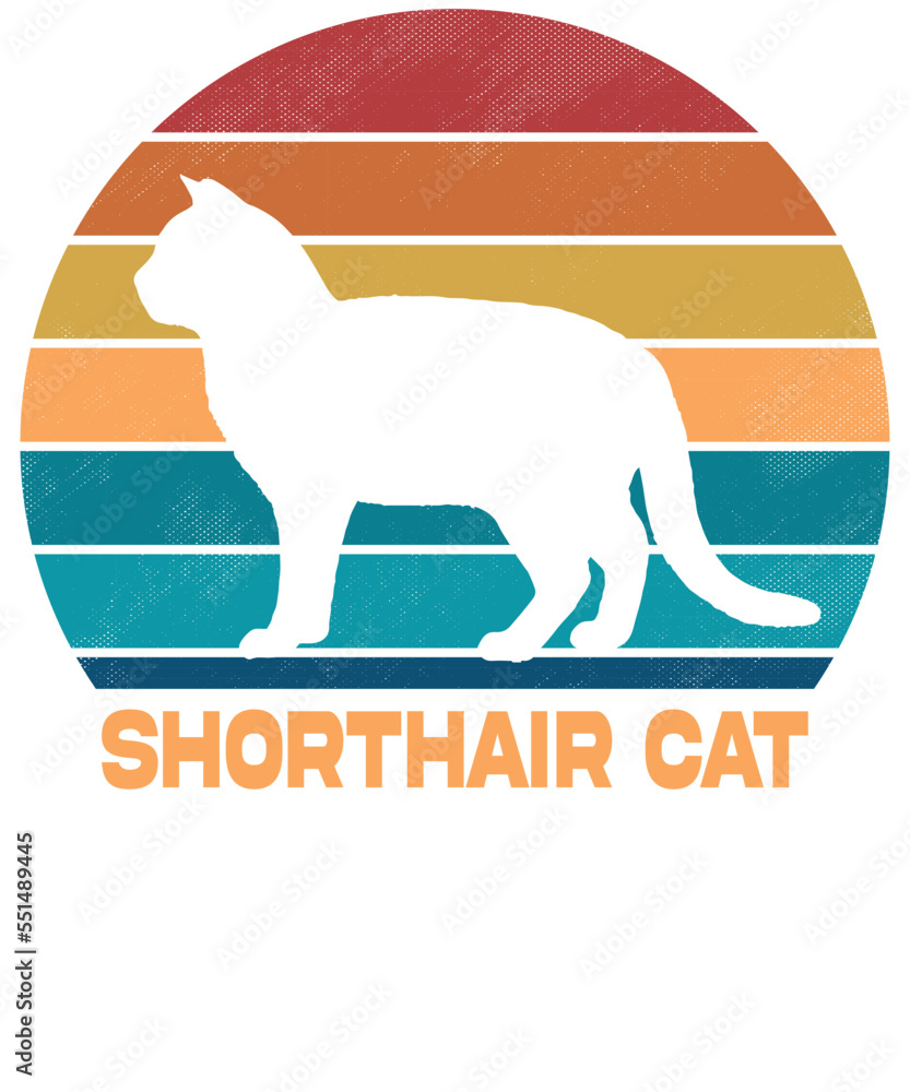 funny shorthair cat vintage retro style silhouetted
