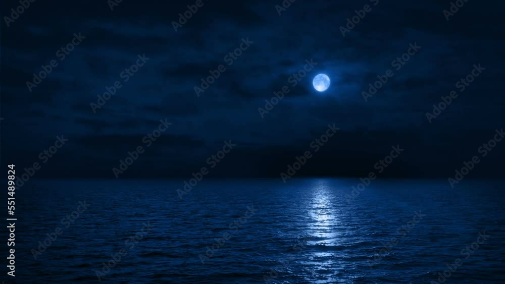 Traveling Over The Sea At Night With Moon Reflecting Traveling Over The Sea At Night With Moon Reflecting