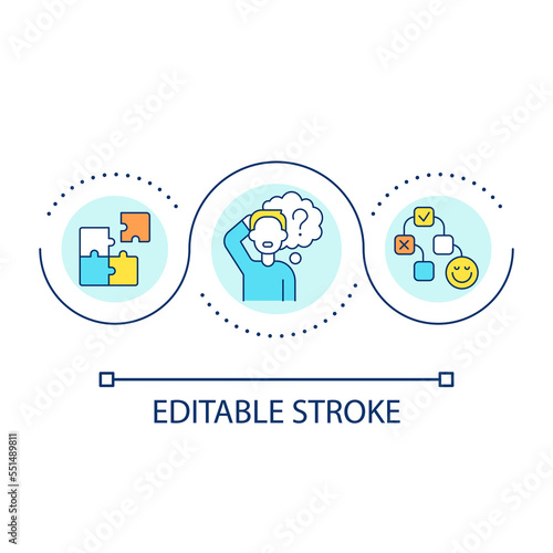Selectively remember information loop concept icon. Memory suppression. Confirmation bias sign abstract idea thin line illustration. Isolated outline drawing. Editable stroke. Arial font used