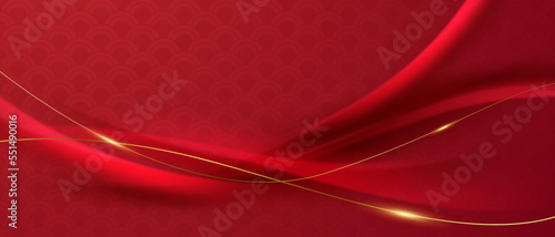 Chinese style red wave pattern background design luxury vector illustration