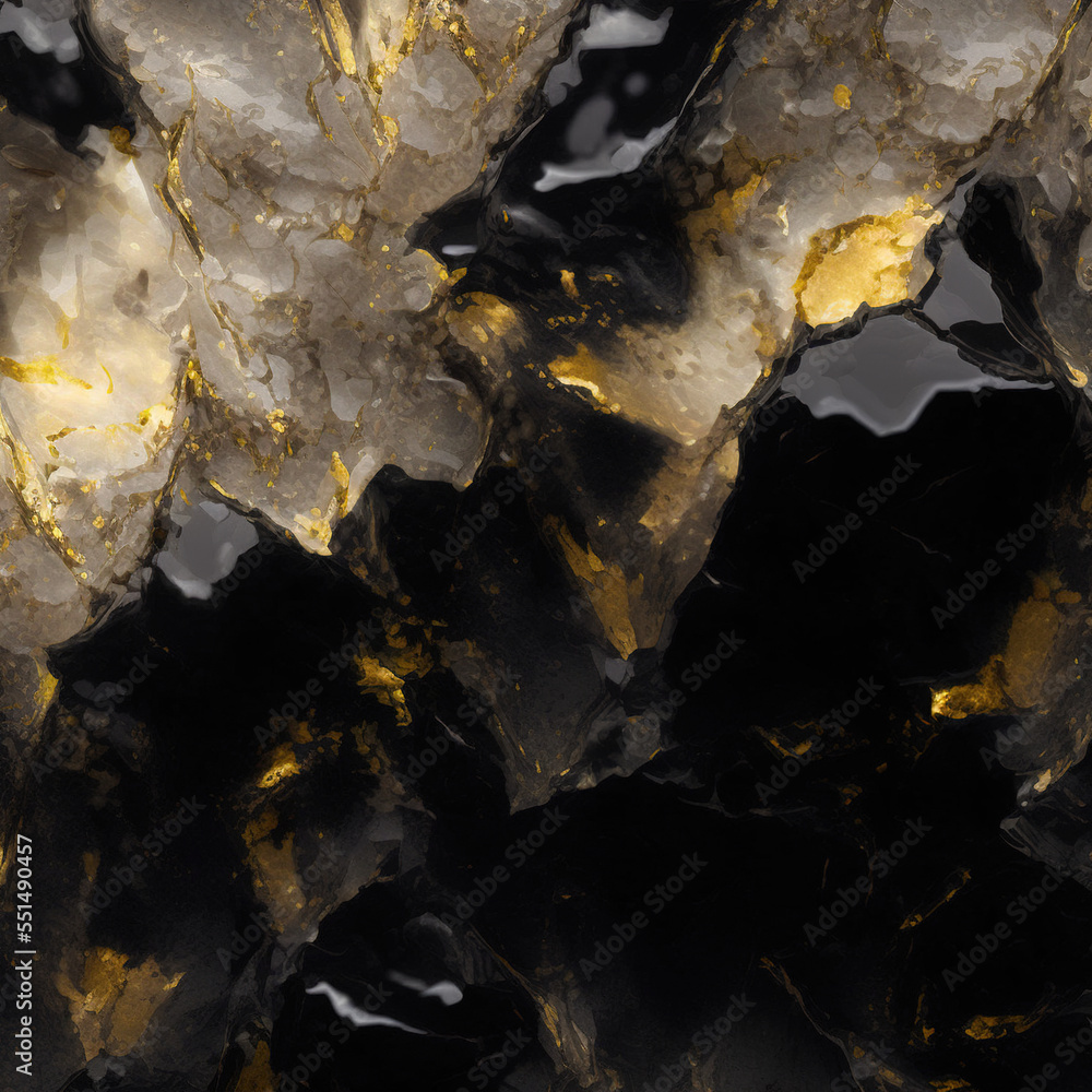 Black stone background with abstract golden veins.