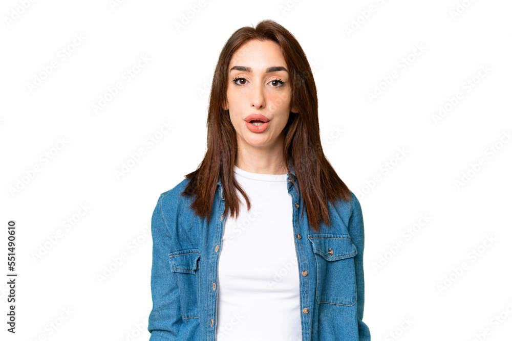 Young caucasian woman over isolated chroma key background with surprise facial expression Young caucasian woman over isolated chroma key background with surprise facial expression