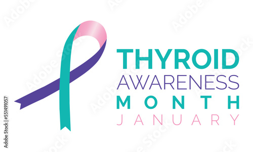 January is Thyroid Awareness Month vector. Thyroid disease icon vector isolated  on a blue background. 