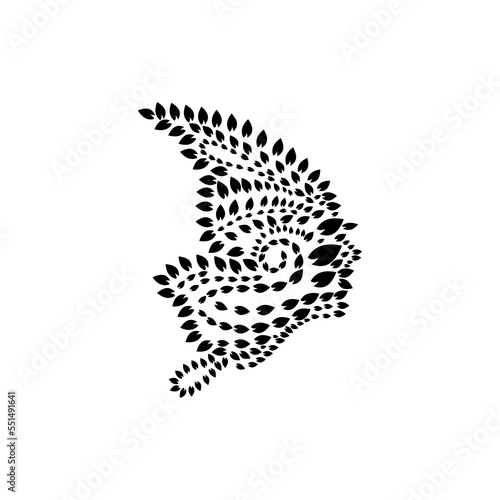 face vector logo design with leaves in black and white color