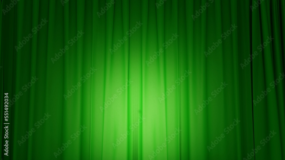 green curtain background with minimal style and spot light. Blank stand for showing product. 3D rendering green curtain background with minimal style and spot light. Blank stand for showing product. 3D rendering