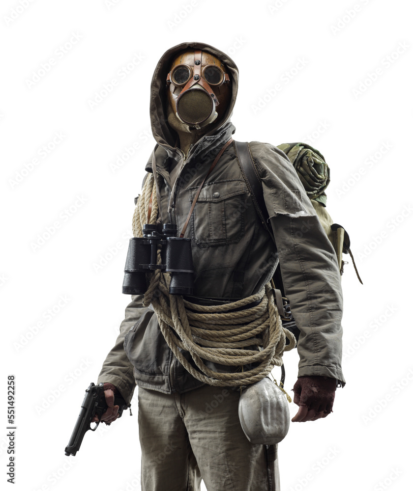 Post apocalyptic survivor in gas mask