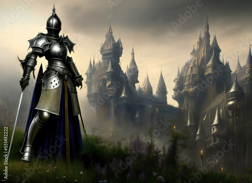 Fotografia close portrait of a gothic knight without helmet, massive armor, intrincate desi