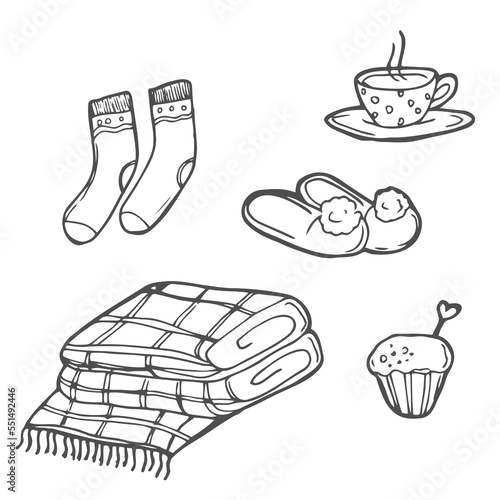 Doodle set of cozy home elements