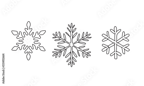 Snowflake one line art vector. Continuous line drawing set of snowflakes, winter holidays theme. Happy New Year and Merry Christmas