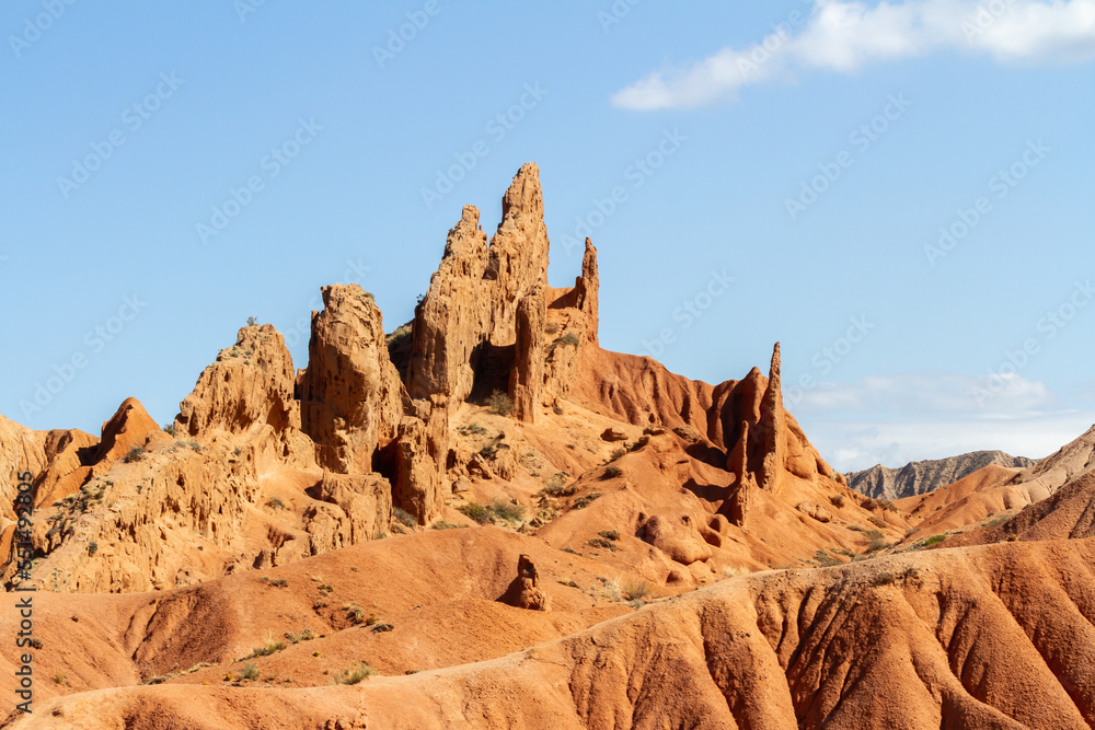 Fototapeta premium Fairytale canyon or Skazka Canyon, Natural park of colorful rocks near Issyk-Kul lake, Kyrgyzstan.