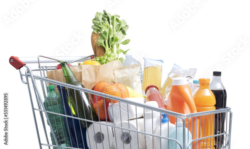 PNG file no background Full shopping cart on yellow background photo