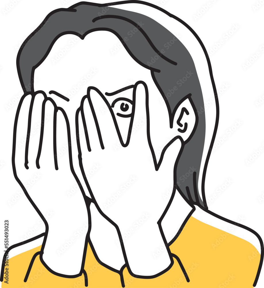 顔を隠しながら見ている女性 顔を隠しながら見ている女性