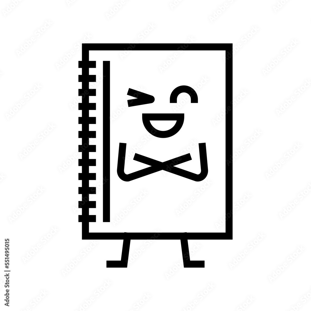 notebook stationery character line icon vector. notebook stationery character sign. isolated contour symbol black illustration