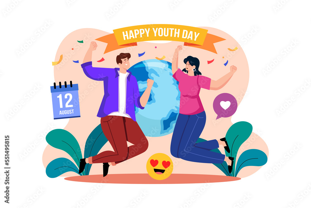Happy Youth Day Illustration concept on white background Happy Youth Day Illustration concept on white background