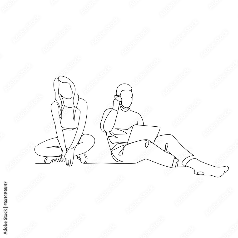 Vector illustration of people sitting on the floor