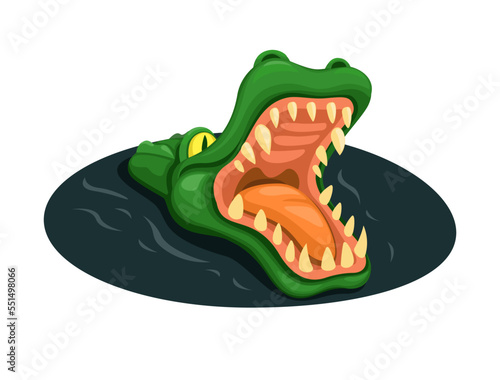 Crocodile open mouth while swimming on river cartoon illustration vector