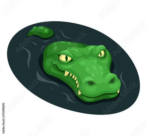 Crocodile swimming on river symbol cartoon illustration vector