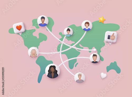 Social Media Communication Internet Network Connection. 3D Web Vector Illustrations.