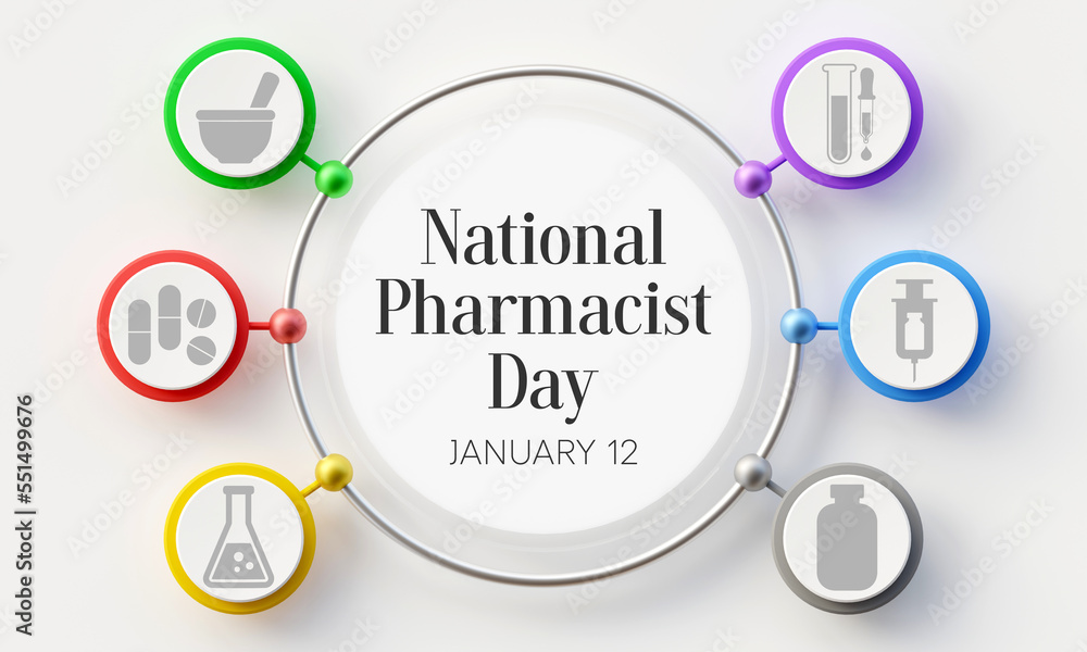 National Pharmacist day is observed every year on 12 January, The day focuses on the importance of pharmacists, and it honors how much they impact our health and well-being. 3D Rendering National Pharmacist day is observed every year on 12 January, The day focuses on the importance of pharmacists, and it honors how much they impact our health and well-being. 3D Rendering
