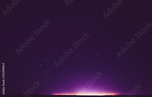 Colourful Night Starry Sky In Violet Colors. Soft Magenta-pink Colours. Bright Night Starry Sky. Dream View. Amazing Night View Sky. Bright Purple, Yellow, Pink Colors.