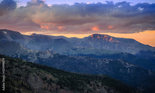 Dramatic Glowing Sunset over the Rocky Mountains, Rocky Mountain National Park, Colorado