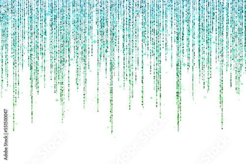 Long blue green glitter rain garland on white background. Vector