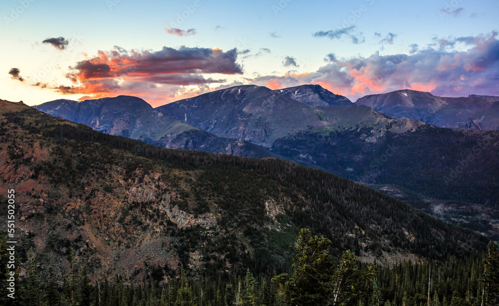 Dramatic Glowing Sunset over the Rocky Mountains, Rocky Mountain National Park, Colorado
