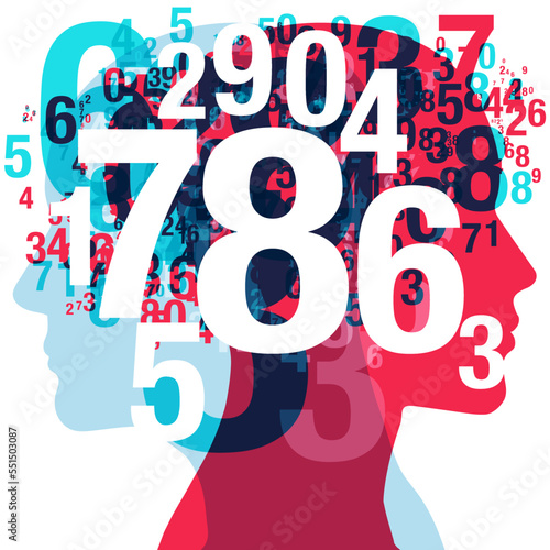 2 humans figure back-to-back silhouettes overlaid with various sized semi-transparent numerals. Overlaid in white are numbers from 0 to 9.