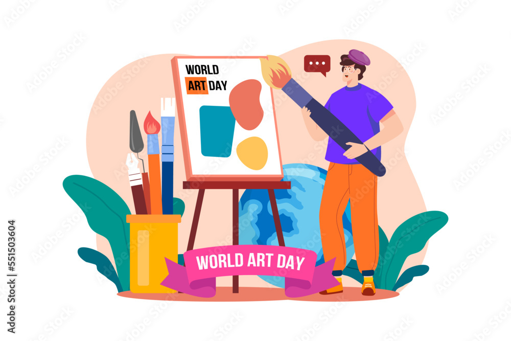 World Art Day Illustration concept on white background World Art Day Illustration concept on white background