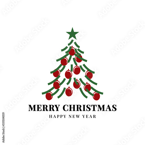 Christmas sparkling bright tree with star. Merry Christmas and Happy New Year, light garlands, bauble ball, Gift box, surprise gifts, gold confetti. Vector illustration