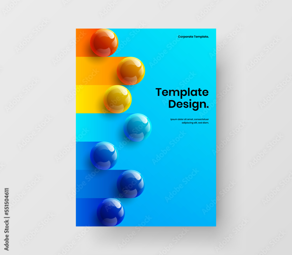 Abstract 3D spheres company cover illustration. Premium corporate identity A4 design vector template. Abstract 3D spheres company cover illustration. Premium corporate identity A4 design vector template.