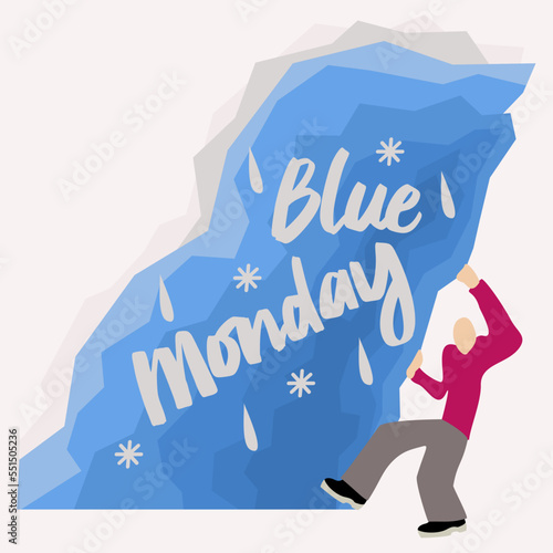 Blue Monday. The most depressing day of the year. January. Mix of bad weather, debts and despair. Fighting depression concept. 