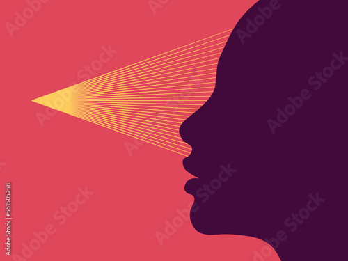  Focused person. The power of concentration means a one pointed mind. It manifests as the power to focus the attention on one thought, object or activity. Concept illustration. 