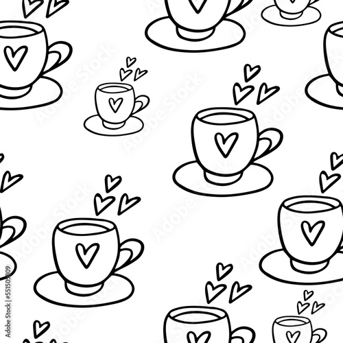 Seamless pattern Doodle coffee cup with heart