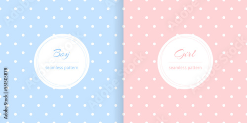 Pink and blue color seamless pattern. Repeating dot pattern. Girls prints design. Repeated monochrome dots. Geometric polka background for kids. Swatch cute baby repeat pattern. Vector illustration