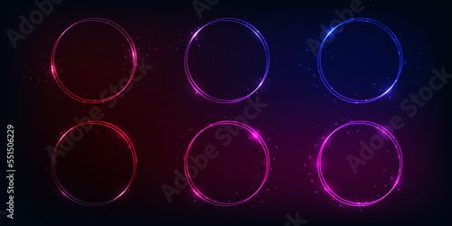 Neon double round frame with shining effects