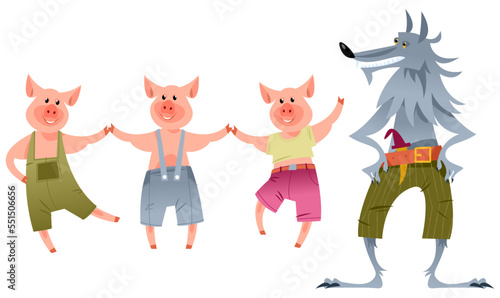 Three Little Pigs and Big Bad Wolf. European folk tale