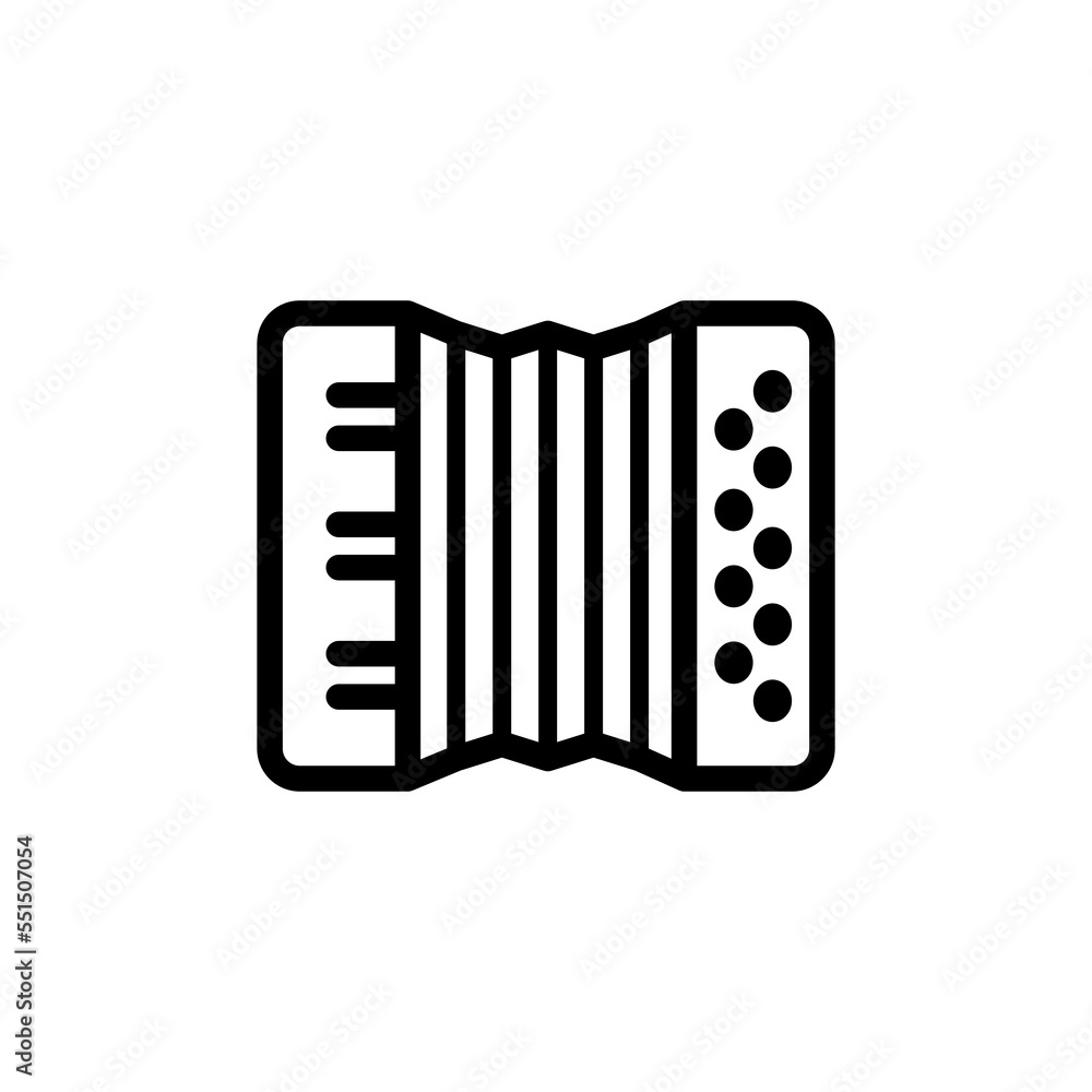 Accordion line icon. Songs, singing, note, hearing, beat, bass, musician, genre, hits, relaxation, melody, musical instruments, concert, composer. Music concept. Vector black line icon on Accordion line icon. Songs, singing, note, hearing, beat, bass, musician, genre, hits, relaxation, melody, musical instruments, concert, composer. Music concept. Vector black line icon on