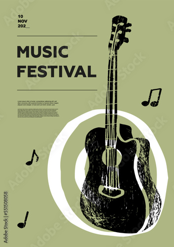 Guitar, bracket, quadrant, folk. Music festival poster. String musical instruments. Competition.  A set of vector illustrations. Minimalistic design. Banner, flyer, cover, print.