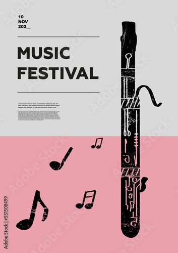 Bassoon, fagotto. Music festival poster. Wind musical instruments. Competition.  A set of vector illustrations. Minimalistic design. Banner, flyer, cover, print.